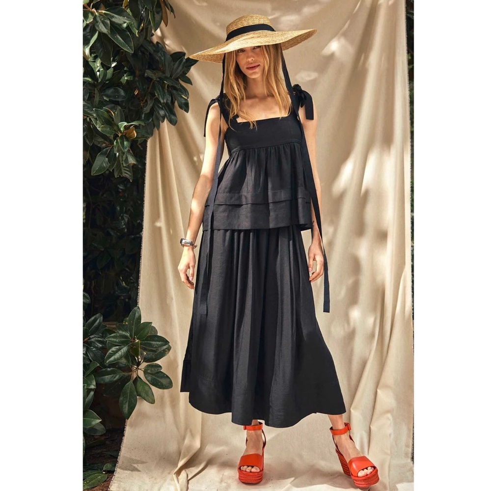 Hunter Bell Tatum Midi Skirt Black - linen blend